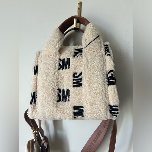 Steve Madden Embroidered Cream Sherpa Satchel - Picture 5 of 6